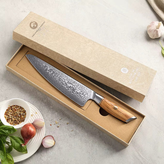 8.5" Chef’s Knife in 73-Layer Damascus Steel with 14Cr14MoVNb Core