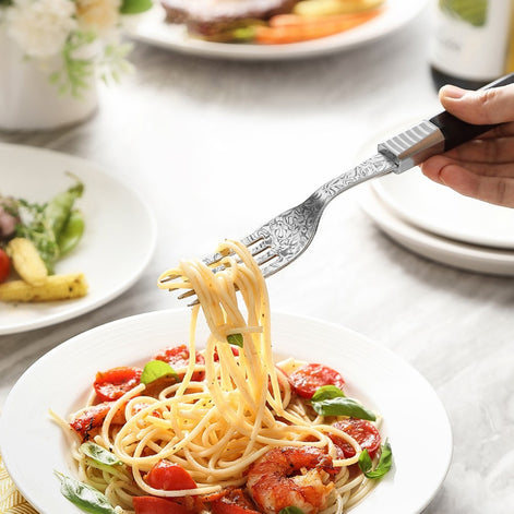 2-Piece 67-Layer Damascus Steak Knife and Fork Set with Ebony Wood Handle