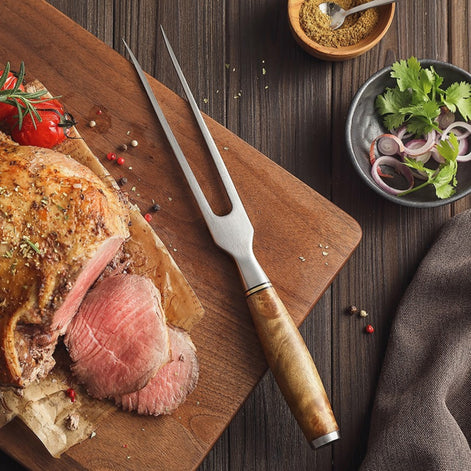 Forged Carving Fork in 430 Stainless Steel with Sycamore Wood Handle