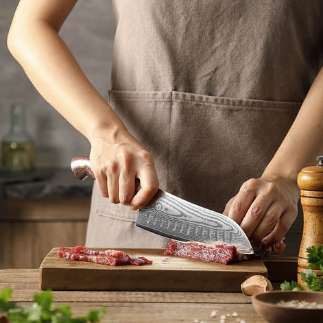 7″ Santoku Knife in 67-Layer Damascus Steel with Hand-Polished Micarta Handle