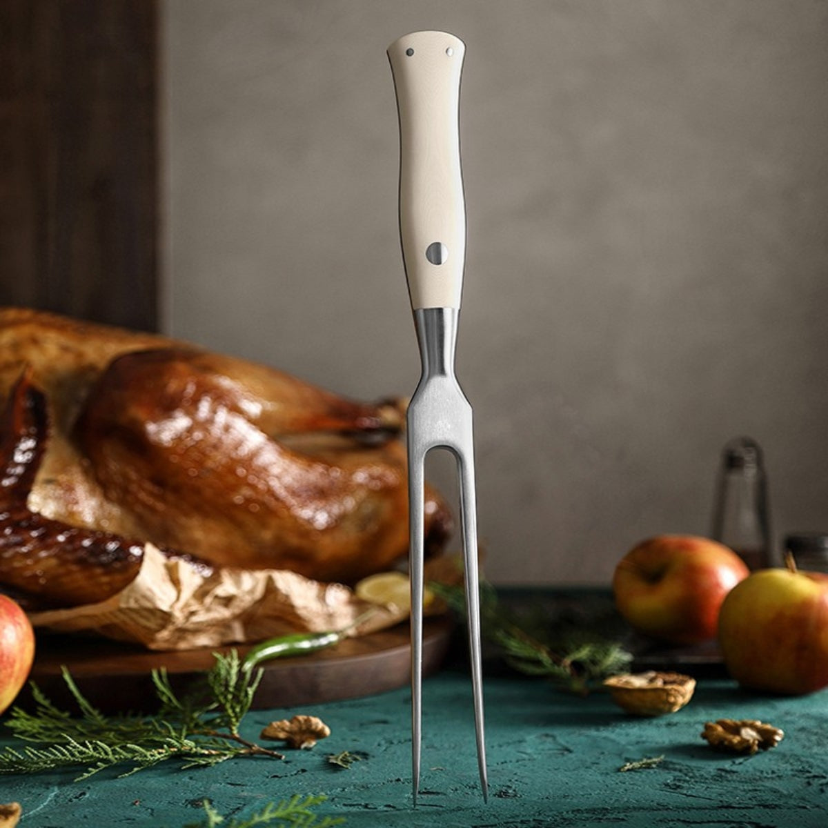 Elegant Series Carving Fork – 430 Stainless Steel with G10 Ivory Handle