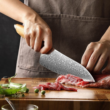 8″ Chef Knife in 73-Layer Damascus Steel with Olive Wood Handle