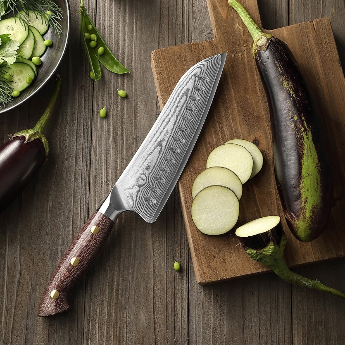 7″ Santoku Knife in 67-Layer Damascus Steel with Hand-Polished Micarta Handle