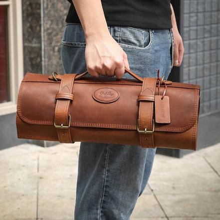 Professional Leather Knife Roll — Full-Grain Cowhide | Structured Culinary Transport System