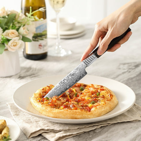 2-Piece 67-Layer Damascus Steak Knife and Fork Set with Ebony Wood Handle