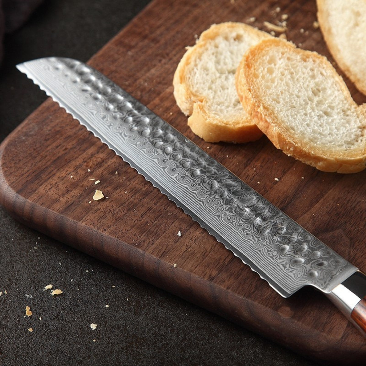 Bread Knife 8” in 67-Layer Damascus Steel with Rosewood Handle