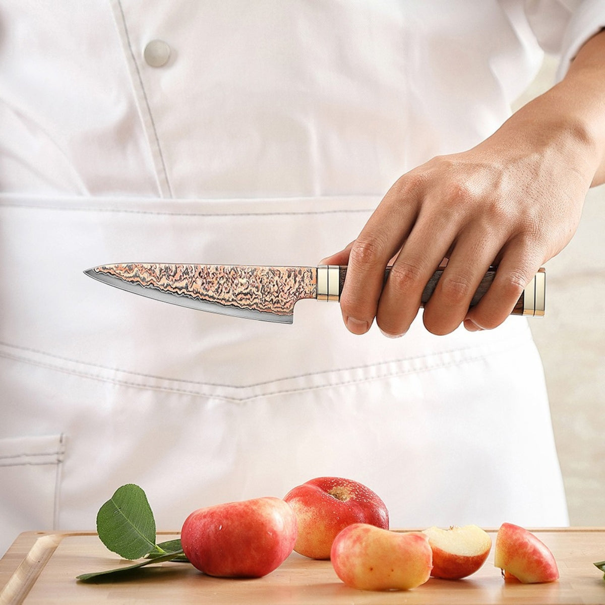 5-inch Vegetable Knife From The Ji Series With 53 Layers of Tricolor Copper Damascus Steel