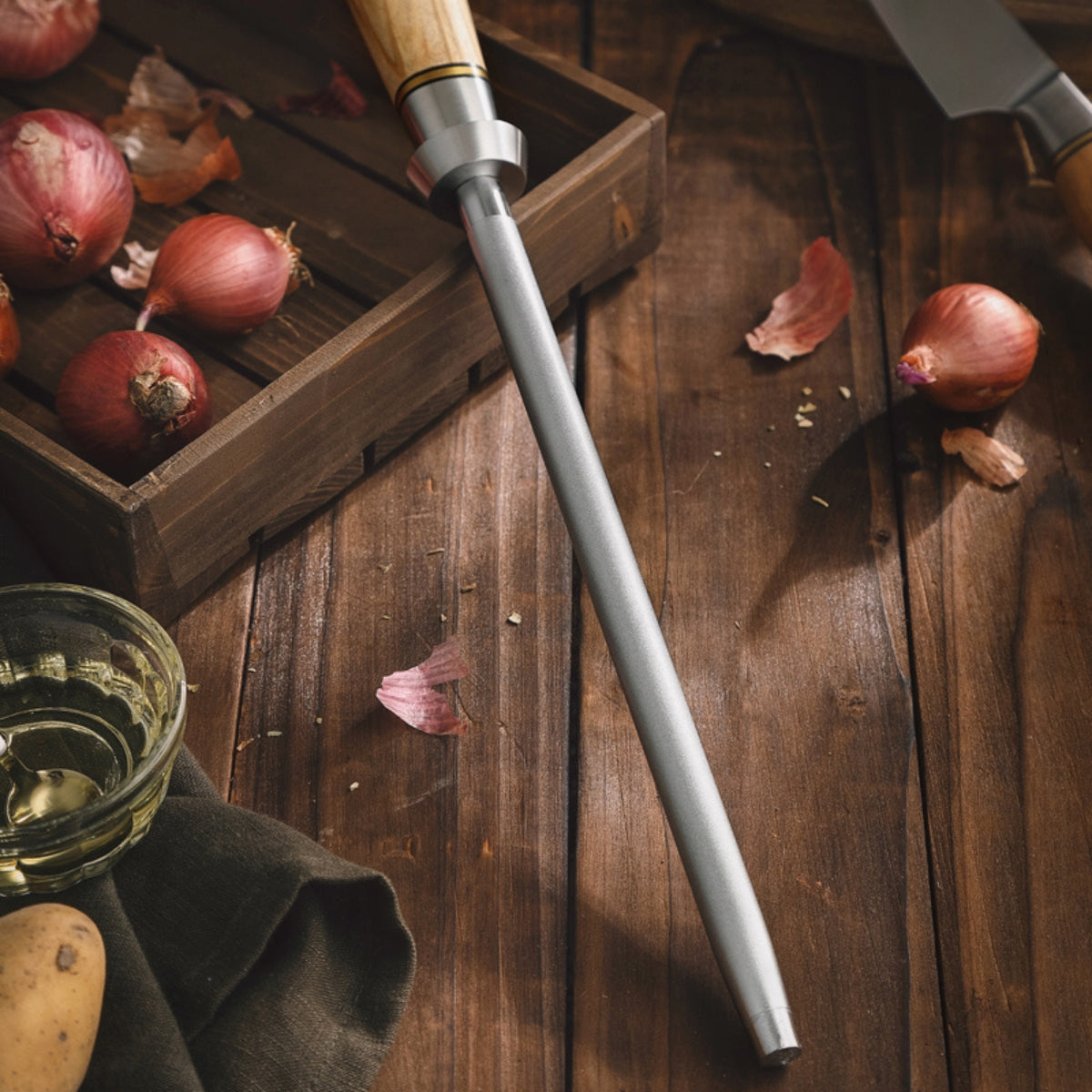 Honing Rod Profissional com Revestimento de Diamante e Cabo em Madeira de Oliveira