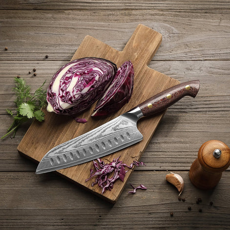 7.3″ Santoku Knife in 67-Layer Damascus Steel with Micarta Handle