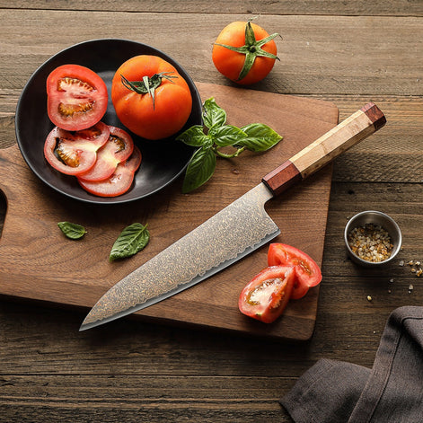 8.3″ Chef Knife in Tricolour Damascus Steel, 37 Layers