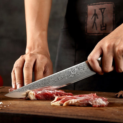 8” Carving Knife in 67-Layer Damascus Steel with Jacaranda Wood Handle