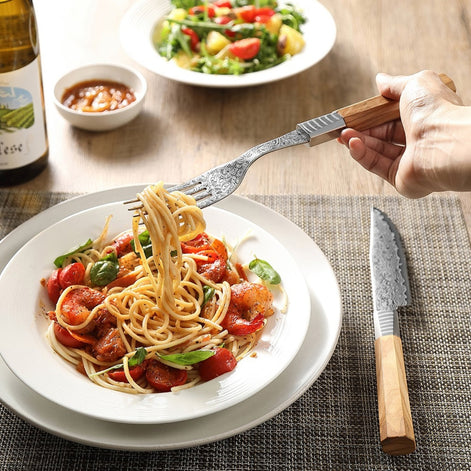 2-Piece Carving Fork and Knife Set in 67-Layer Damascus Steel with Olive Wood Handle