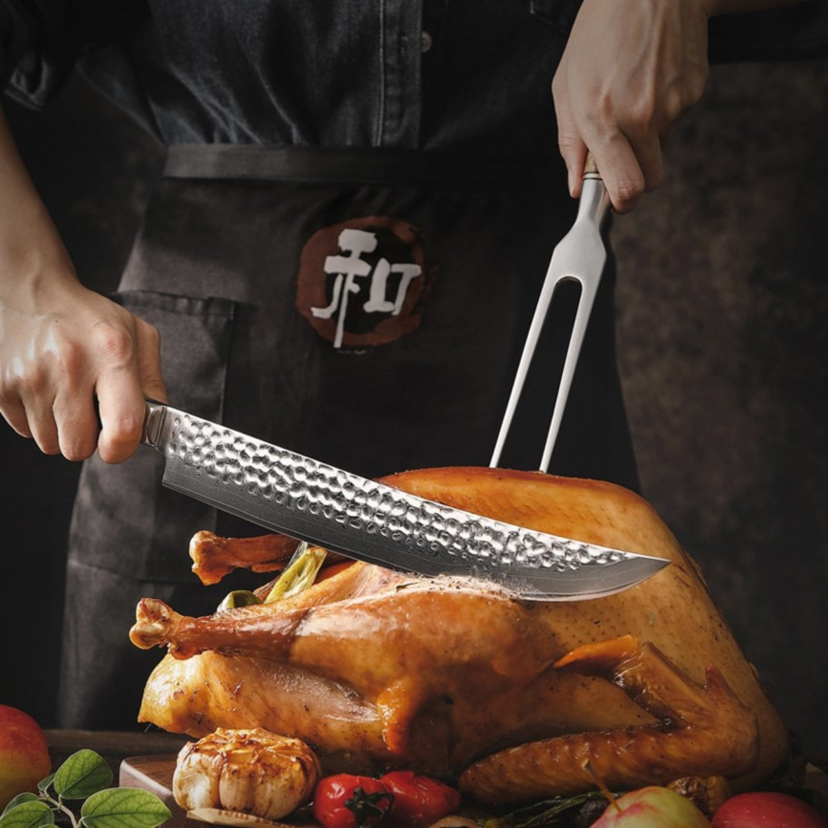 Forged Carving Fork in 430 Stainless Steel with Sycamore Wood Handle