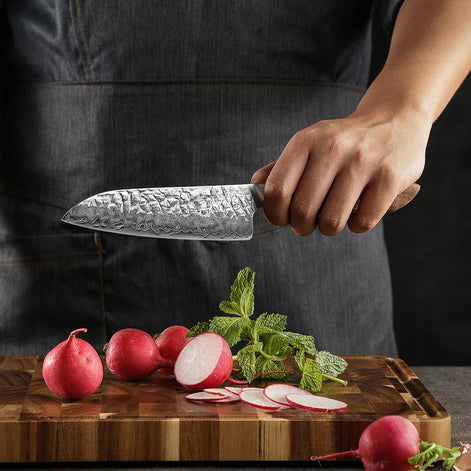 Santoku Knife 5.5″ Damascus Steel with AUS-10 Core and Walnut Handle