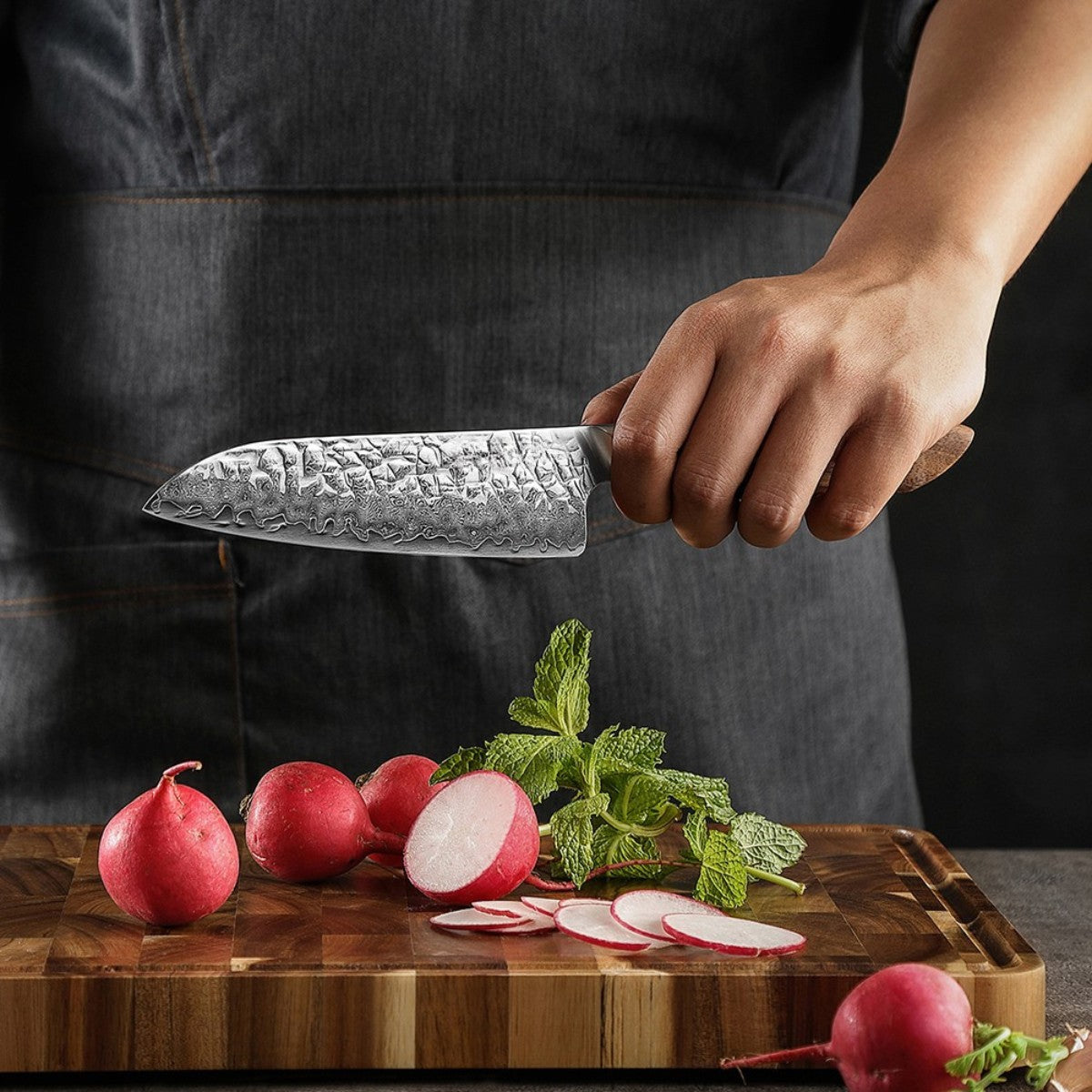 Santoku Knife 5.5″ Damascus Steel with AUS-10 Core and Walnut Handle