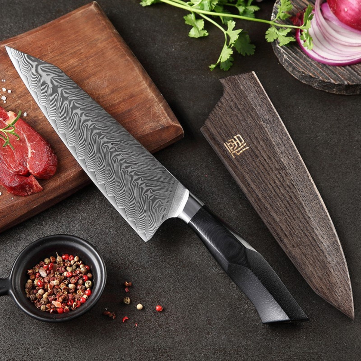 Professional 8.5″ Chef Knife in Damascus Steel with G10 Handle