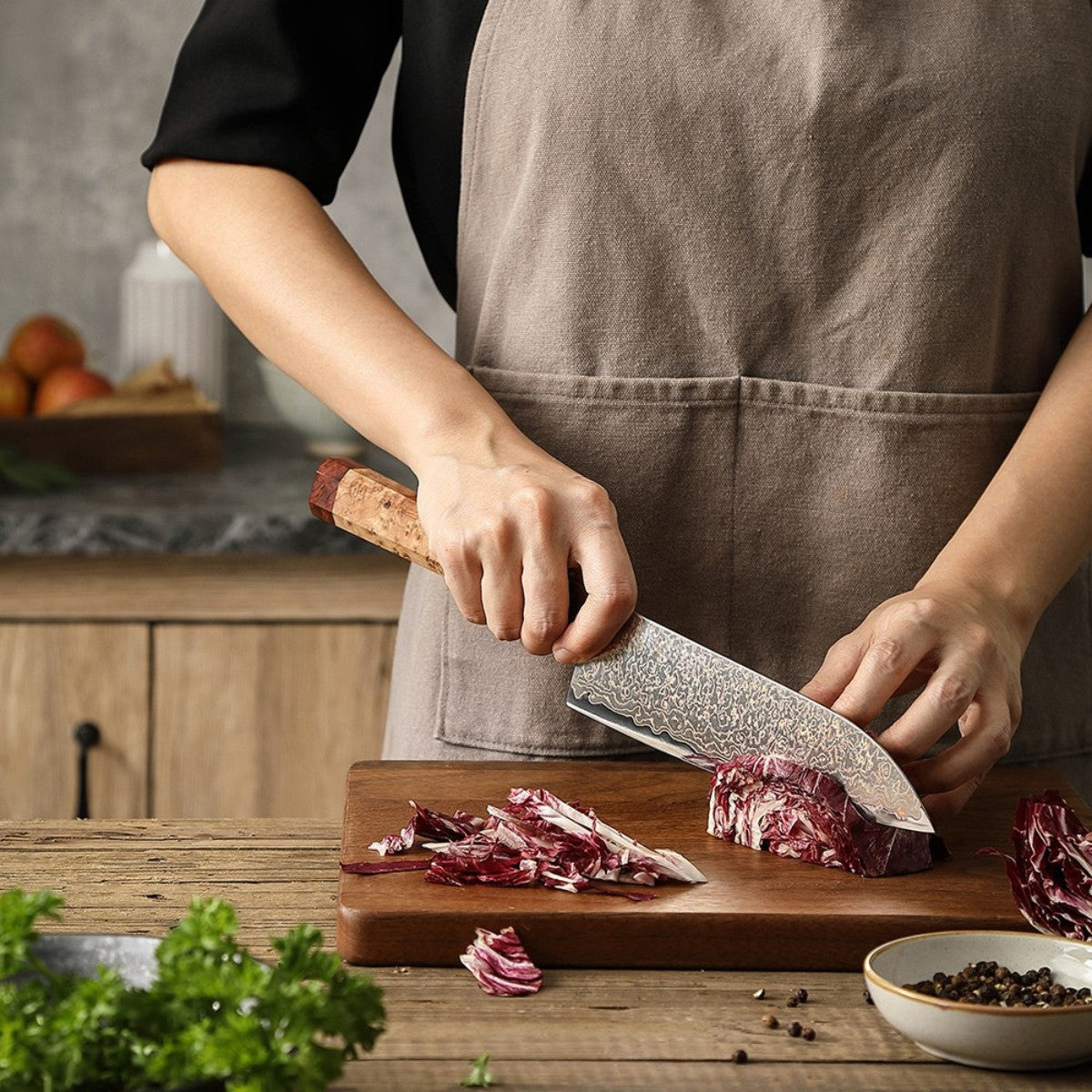 7.2″ Santoku Knife in Tricolor Damascus Steel