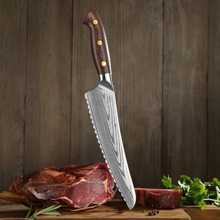 Serrated Utility Knife 8″ — 10Cr15CoMoV Core | Laminated Stainless Structure