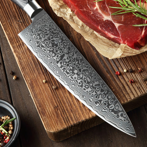 Chef Knife in 67-Layer Damascus Steel with Pakka Wood Handle