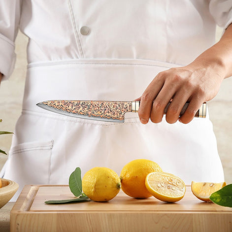 Ji Series Utility Knife 53-Layer Tricolour Copper Damascus Steel