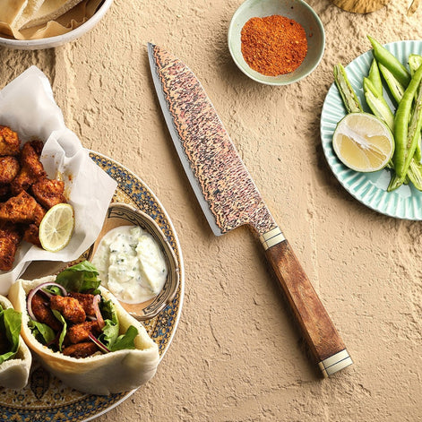 Ji Series Santoku Knife 53-Layer Tricolour Copper Damascus Steel