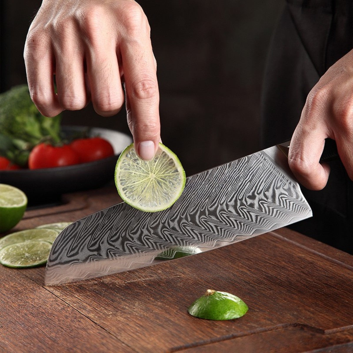 67-Layer Damascus Santoku Knife with Black G10 Handle