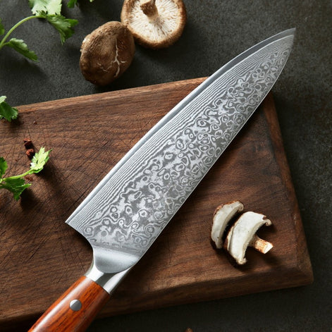 8.5" Chef Knife in 67-Layer Damascus Steel with Treated Rosewood Handle