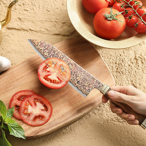 Ji Series Santoku Knife 53-Layer Tricolour Copper Damascus Steel