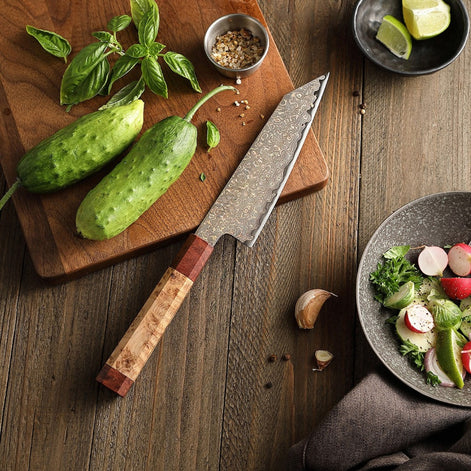 6.5″ Bunka Knife in 37-Layer Tricolour Damascus Steel