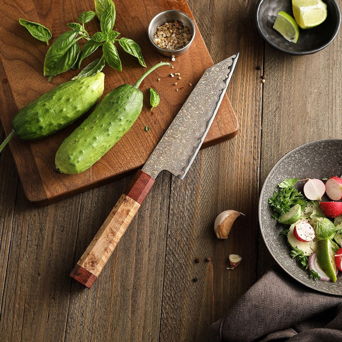 6.5″ Bunka Knife in 37-Layer Tricolour Damascus Steel