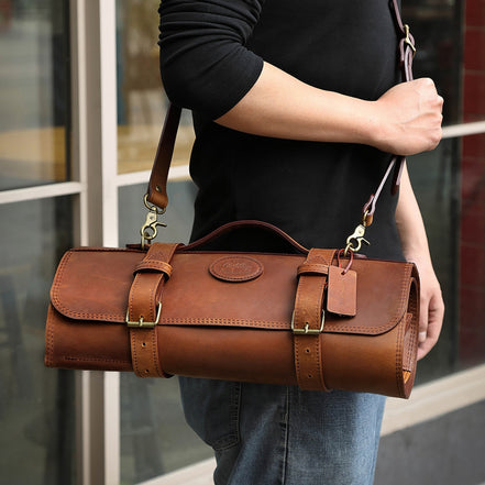 Professional Leather Knife Roll — Full-Grain Cowhide | Structured Culinary Transport System