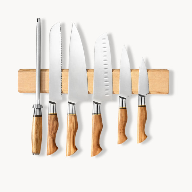 Magnetic Knife Rack — Acacia Wood Construction | Wall-Mounted Blade Storage
