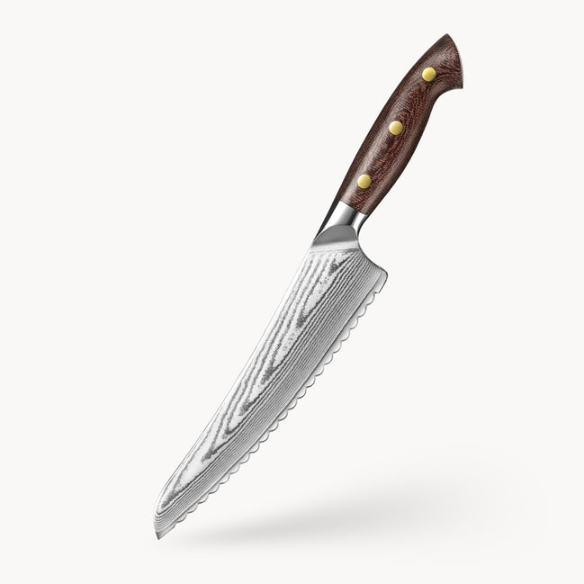 Serrated Utility Knife 8″ — 10Cr15CoMoV Core | Laminated Stainless Structure