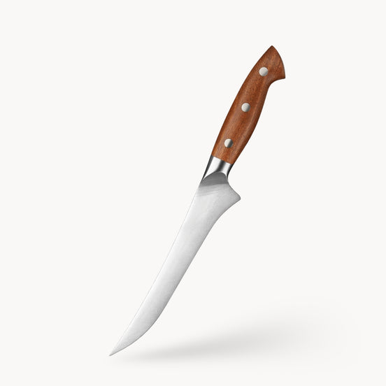 7" Filleting Knife in 1.4116 Stainless Steel with Redwood Handle and Stainless Steel Rivets