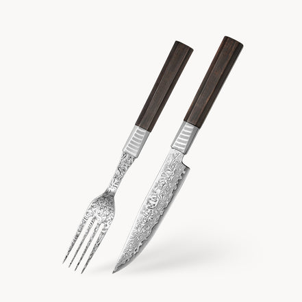Roast Carving Instrument Set — 67-Layer Laminated Damascus | Ebony Edition