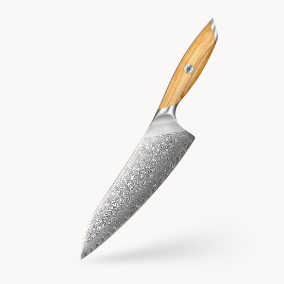 8″ Chef Knife in 73-Layer Damascus Steel with Olive Wood Handle