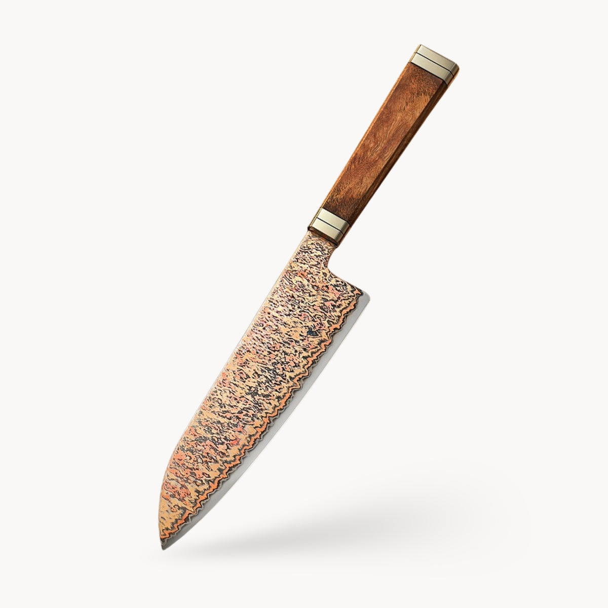Ji Series Santoku Knife 53-Layer Tricolour Copper Damascus Steel
