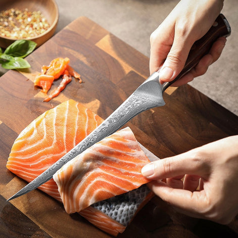 7″ Filleting Knife in 67-Layer Damascus Steel with Premium Rosewood Handle