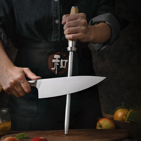 Honing Rod Profissional com Revestimento de Diamante e Cabo em Madeira de Oliveira