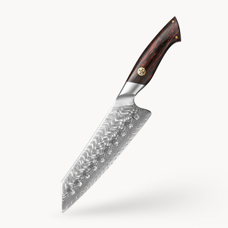 Professional Santoku Knife in 73-Layer Damascus Steel with Red and Black G10 Handle