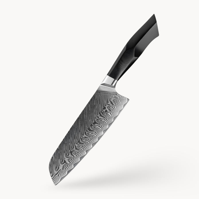 67-Layer Damascus Santoku Knife with Black G10 Handle