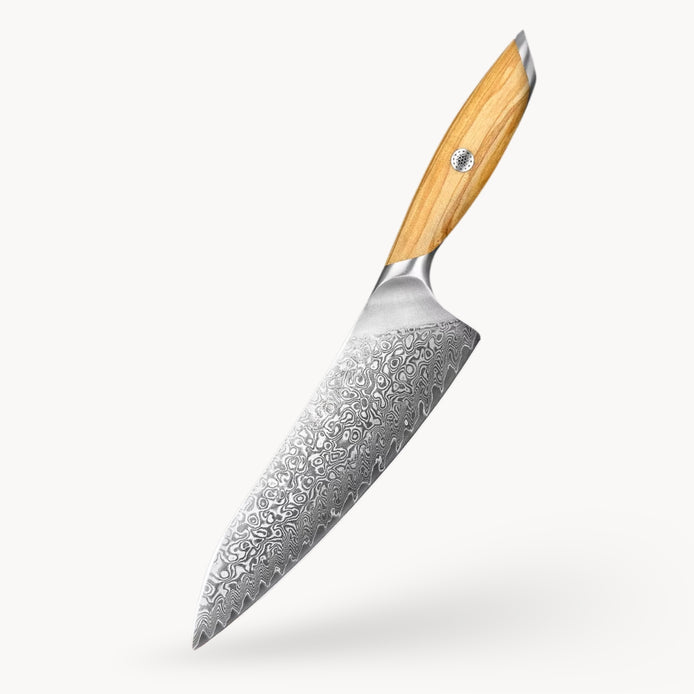 8″ Chef Knife in 73-Layer Damascus Steel with Olive Wood Handle