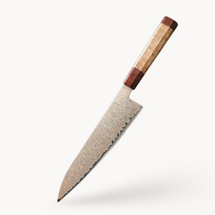 8.3″ Chef Knife in Tricolour Damascus Steel, 37 Layers