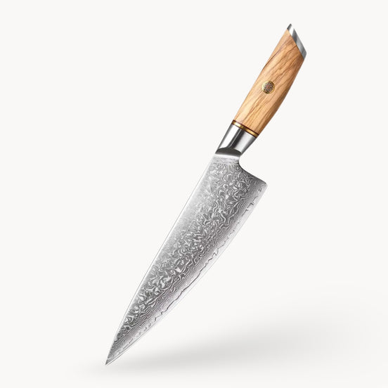 8.5″ Chef Knife in 73-Layer Damascus Steel with Olive Wood Handle