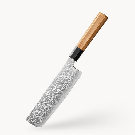 Nakiri Knife in 67-Layer Damascus Steel with Olive Wood and Buffalo Horn Handle