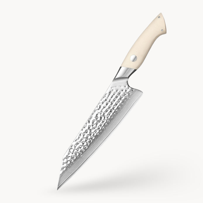 67-Layer Damascus Steel Chef’s Knife with White Ivory G10 Handle