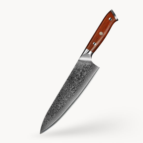 8.5" Chef Knife in 67-Layer Damascus Steel with Treated Rosewood Handle