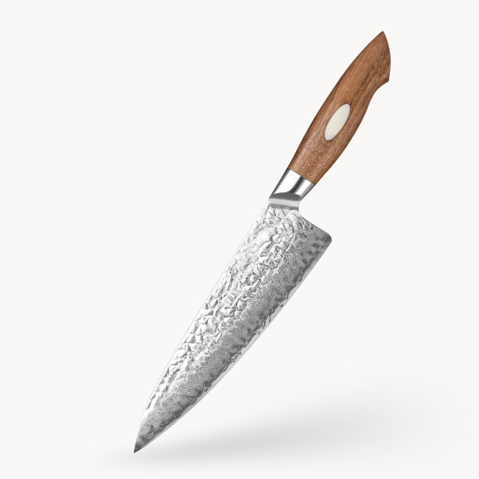 Japanese Chef Knife in AUS-10 Damascus Steel with Black Walnut Handle