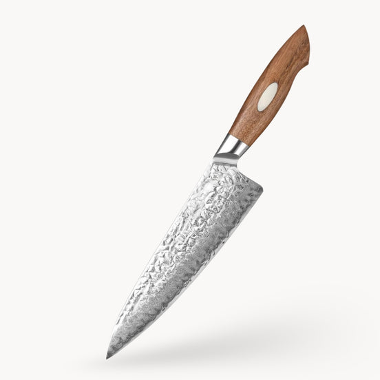 Japanese Chef Knife in AUS-10 Damascus Steel with Black Walnut Handle