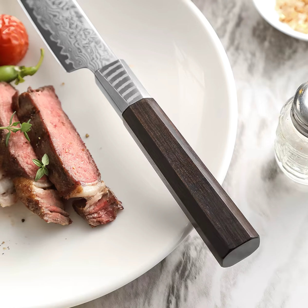 2-Piece 67-Layer Damascus Steak Knife and Fork Set with Ebony Wood Handle